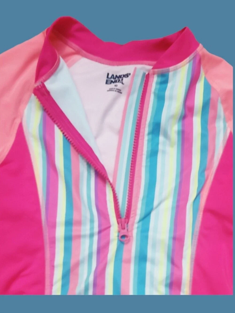Lands' End Girl's Long Sleeve Half-zip Rash-Guard One-piece Swimsuit